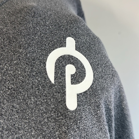 Peloton Womens Pullover Heather Grey Hoodie Sweatshirt Size Large Thumb Holes - Picture 10 of 12